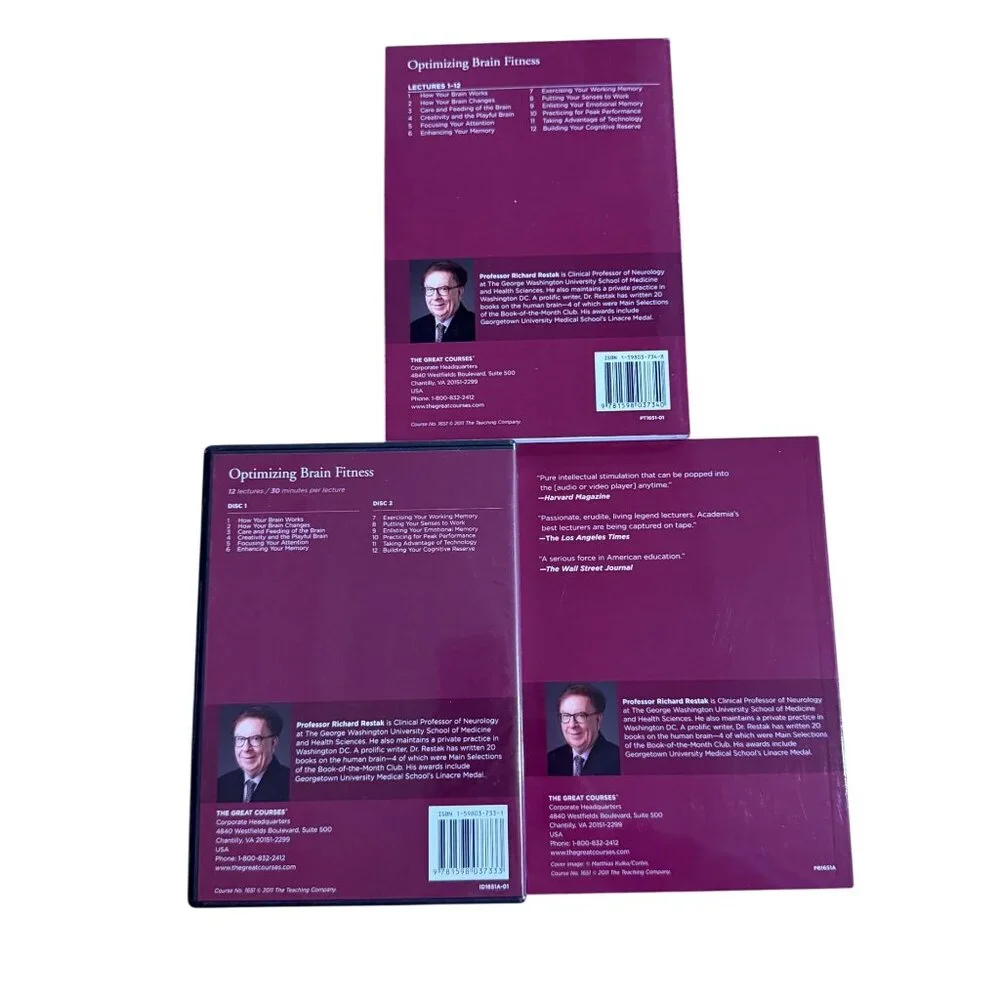 Great Courses Optimizing Brain Fitness Richard Restak DVD Guidebook Complete Set - Picture 2 of 4